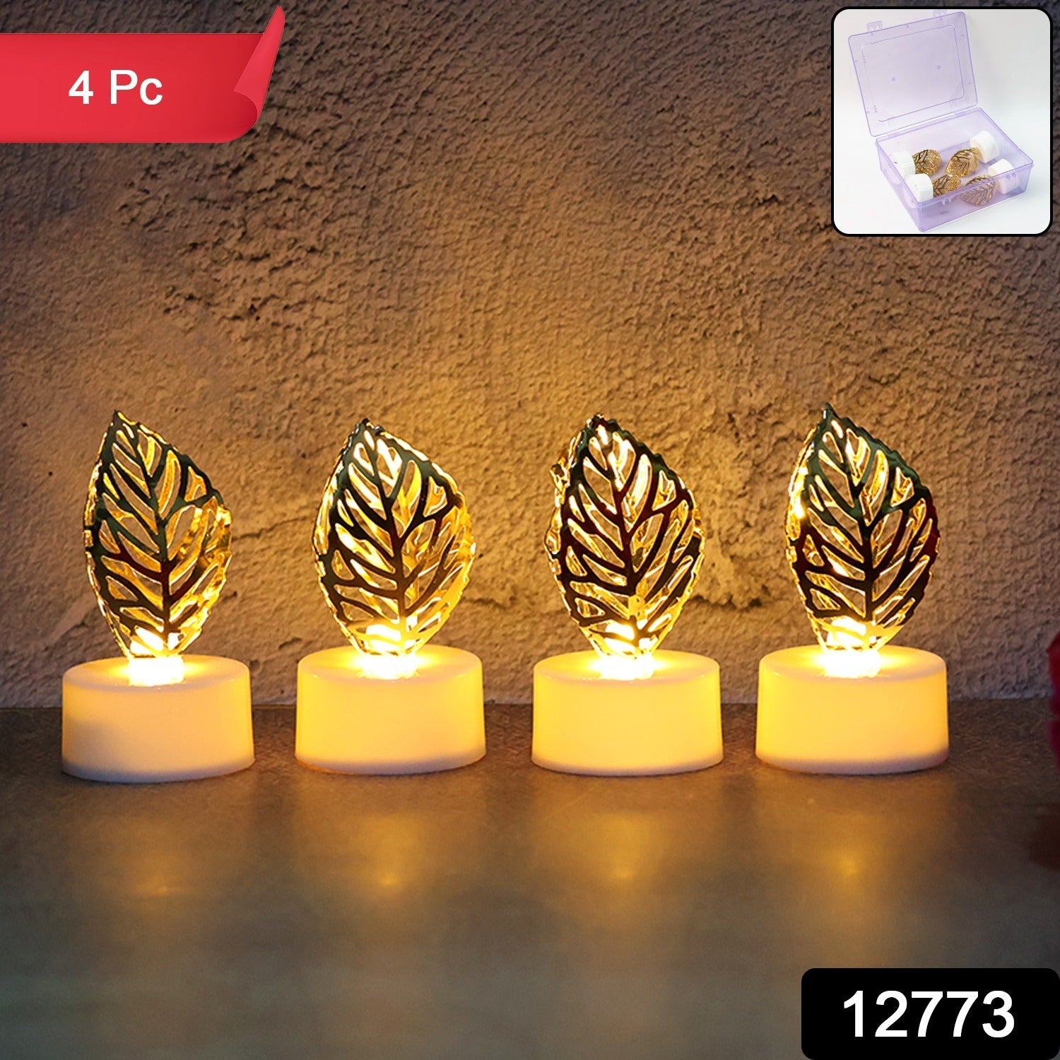 Decorative Golden Leaf Shaped Flameless LED Candles (4 Pc) Decorative Golden Leaf Shaped Flameless LED Candles (4 Pc)